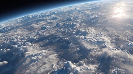 High dynamic range image of Earth from orbit, with solar reflections on clouds and ocean surfaces enhanced. stock image, hd quality