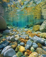 Colorful Pebbles In Crystal Clear Underwater Stream