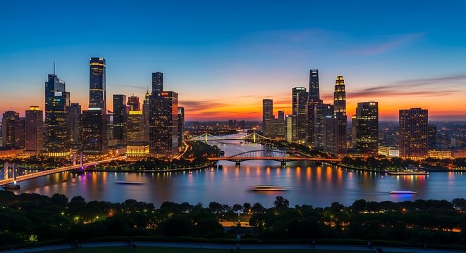 Wuhan Skyline at Dusk - A Vibrant Urban Landscape. - Powered by Adobe