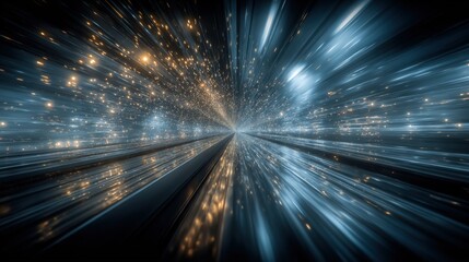 Abstract Light Streaks Background with Golden Particles and Blue Tones for Modern Design
