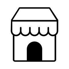 Simple icon depicting a small shop or store with an awning.