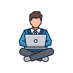 Businessman Working on Laptop in Lotus Position Productivity and Focus