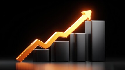 Financial Growth Illustration: Golden Arrow Ascending on Graph, Symbolizing Profit, Success, and Business Improvement