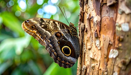 Close-up of butterfly resting on tree bark