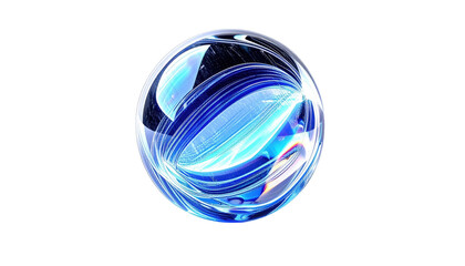 Glass Marble with Swirling Blue and White Patterns.