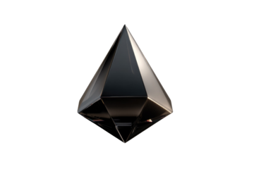 A sleek, black, geometric diamond-shaped object, rendered in 3D against a transparent background. background removed