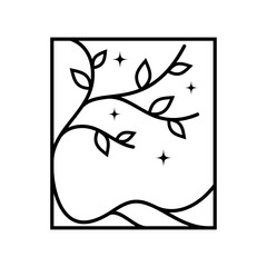 elegant tree logo icon vector with stars element in line style design
