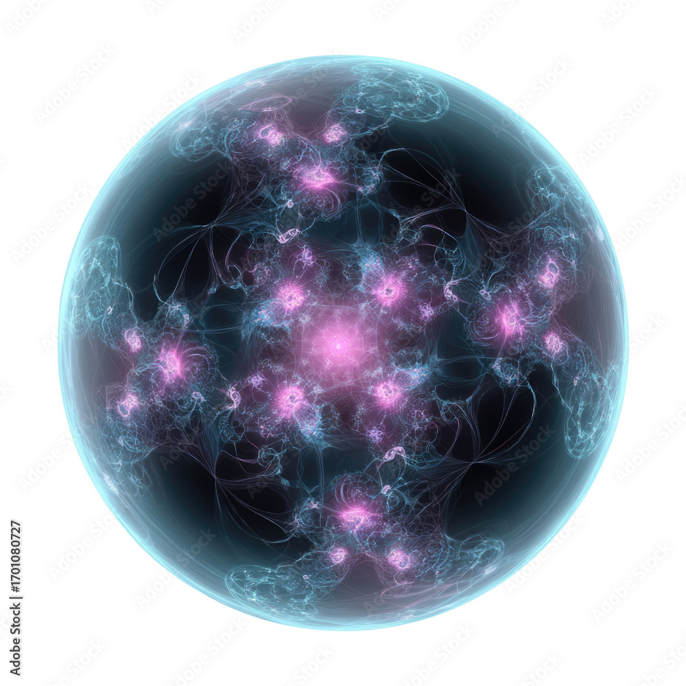 Wall mural abstract fractal art depicting a glowing sphere with intricate, energy-like patterns. background rem