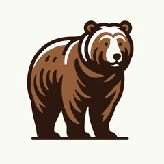 Grizzly bear with a simple and minimalist flat design using a white background