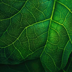 Obraz premium Close-up view of a vibrant green leaf, showcasing intricate vein patterns