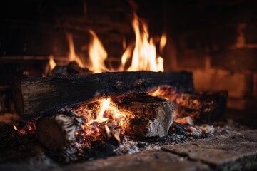 Cozy fireplace with burning logs (1)