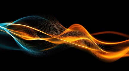Abstract glowing waves of teal and orange on black background