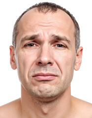 Sad and Worried MiddleAged Man with Concerned Expression.