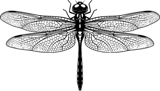 black and white dragonfly wings open clip art preview