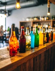 Colorful drinks on a bar counter