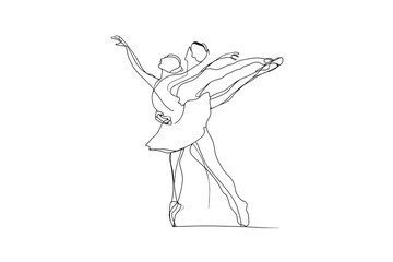 Fototapeta premium Graceful ballet dancers in a dynamic embrace, captured in elegant line art