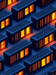 Isometric Grid of Cryptocurrency Mining Servers Illuminating the Digital Frontier