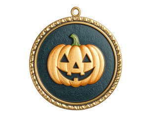 Smiling JackoLantern Halloween Ornament with Gold Frame.