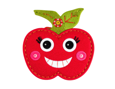 Smiling Red Apple Character with Decorative Leaves and Flower.
