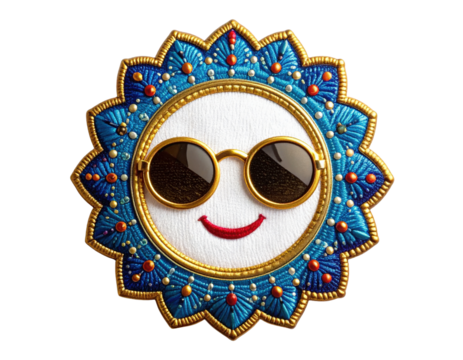 Smiling Sun Face with Sunglasses and Decorative Frame.