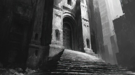 Ruined city stairs entrance