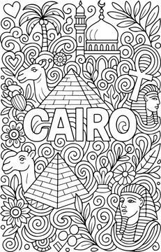 hand drawn vector illustration of cairo doodle art coloring page for kids line art