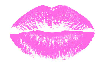 Pink lipstick kiss mark on white background