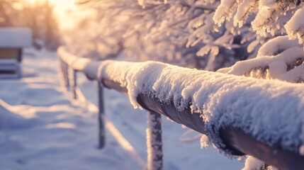 Winter Wonderland: Snow-Covered Pipe at Sunrise