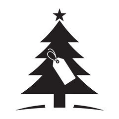 Fototapeta premium Stylized silhouette of a christmas tree with a gift tag hanging
