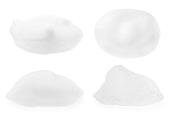 Samples of cleansing foam isolated on white, set. Washing cosmetic