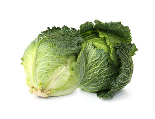 Fototapeta premium Fresh Savoy cabbage isolated on white. Leaf vegetable