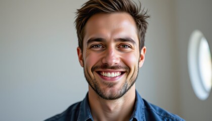 Obraz premium Smiling Man Portrait with Ample Copy Space