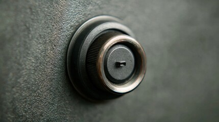 Obraz premium Close-up View of a Metallic Lock on a Safe Showcasing Intricate Design and Detailed Craftsmanship in a Well-Lit Indoor Environment
