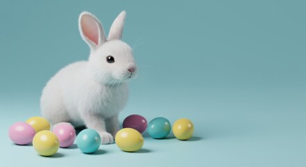Adorable Easter Bunny with Pastel Eggs - Spring Holiday Image