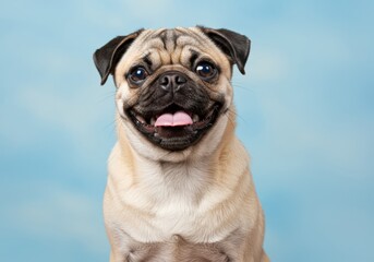 Obraz premium Adorable Pug Dog Portrait Against Blue Background