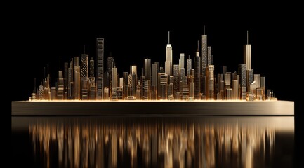 Golden city skyline, geometric, digitally rendered