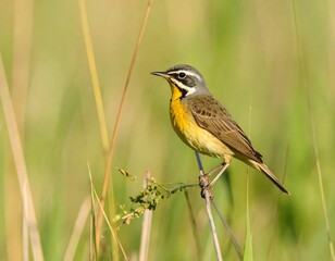 Yellow-breasted Warbler in grassy field