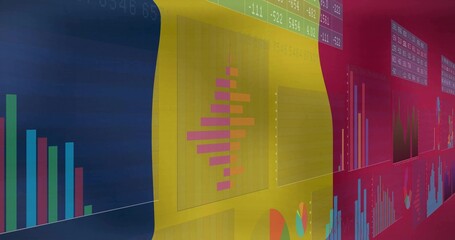Displaying data dashboard in virtual environment with bar, line, pie charts and numeric data table