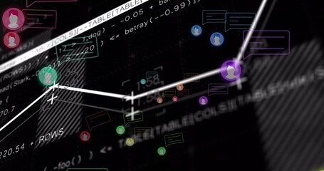 Displaying white polyline graph in dashboard with ticks, user icons, chat bubbles and data overlays