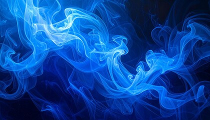 Abstract swirls of vibrant blue smoke against a dark background
