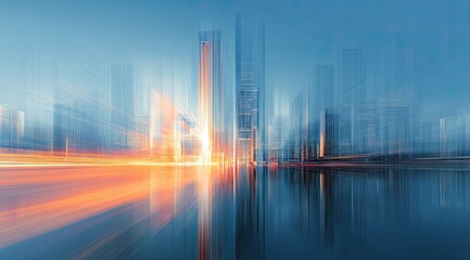 Sunrise city skyline, blurred motion