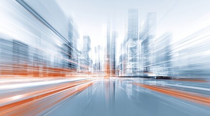 Urban cityscape, motion blur effect.  Fast-moving vehicles, modern architecture