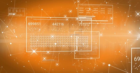 Showing translucent UI panel presenting numeric data grid in digital space, with glowing node mesh