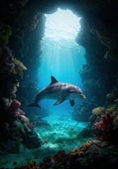 Fototapeta premium Dolphin in Coral Reef Cave Underwater Paradise