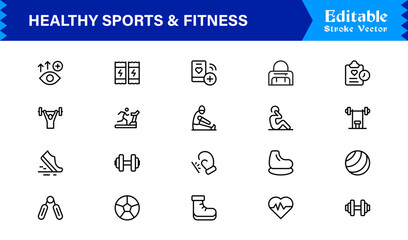 Healthy Sports And Fitness Line Icon Set – Professional, Modern, Minimal, And Pixel Perfect Outline Symbols
