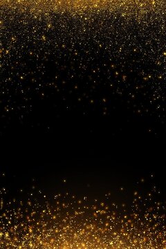 Gold glittering stars on black background for festive celebrations