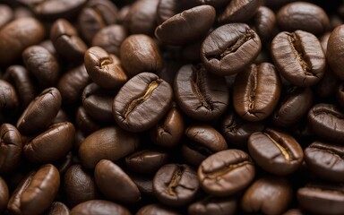 Naklejka premium Extreme close-up macro shot of roasted coffee beans
