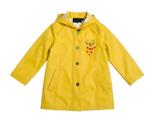 Bright Yellow Childrens Raincoat with Hood and Embroidered Detail.