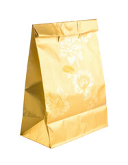 Brown Paper Lunch Bag Standing Upright on White Background.