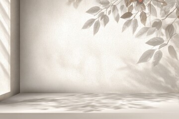 Fototapeta premium Empty Display Space With Beige Wall And Leaf Shadows